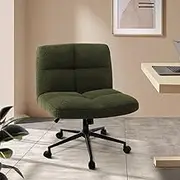 Oikiture Boucle Armless Office Chair with Mid Back and Wide Seat 360 Degree Rotatable Cross Chair Green