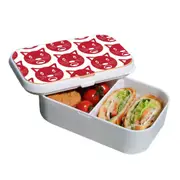 Lunch Box Food Container Snack Picnic Authentic Wood Strap Cutlery Red Cats