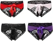 [GOODLUKE] Lady Open Crotch Underwear, Sexy Panties Lace Side Underwear Big Size Milk Silk Material Breathable Buttocks 4 Pieces Installed