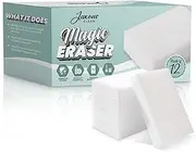 [Jaxons Clean] Magic Eraser Sponges – 12 Pack, Heavy Duty Melamine Foam Cleaning Pads for Home, Kitchen, Bathroom, Walls, Baseboards, Size 4.7" x 2.5" x 1.2"
