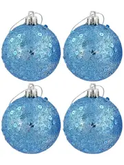 Turquoise Glittered & Sequin Christmas Bauble Decorations - 6 x 60mm
