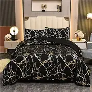 Holawakaka Gold Metallic Marble Comforter Set King Size Foil Print Glitter Bedding Set, Black/Gold……