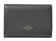 KATE SPADE NEW YORK GREY STREET CALLIE PEBELE LEATHER TriFold WALLET Black $158