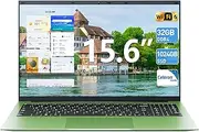 SGIN Laptops Computer, 15.6 Inch Laptop with 36GB RAM 128GB EMMC+1024GB SSD, Celeron N5095 Quad-Core, Win 11 Home， WiFi 6, 180° Open Angle, USB 3.2, HDMI, Type-C, 7000mAh(Green)