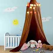 Baby Bedding Round Dome Bed Canopy Kids Play Tent Hanging Net Curtain for Baby Kids Reading Playing Sleeping Room Decoration, Yellowish-Brown