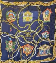100% New nwt MOSCHINO Square Silk Scarf 36x36" Cuckoo Clocks