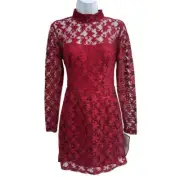 Betsey Johnson Mini Dress Red Whimsical Boho Lace Party Cocktail Sz 2