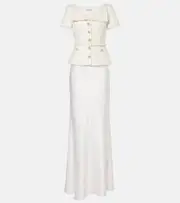 [Self-Portrait] Self-Portrait Bridal peplum satin and bouclé maxi dress AU 16 white