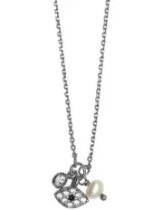 Mocha Gregio Simply Me/ Tiny Shiny Necklace w/ Cz Evil Eye and Pearl Charm