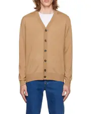 A.P.C. Logo Tag V-Neck Knitted Cardigan Nude