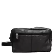 Black Leather Toiletry Bag Travel Handbag