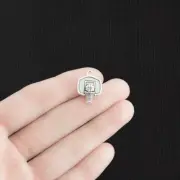 BULK 40 Basketball Charms Antique Silver Tone Backboard and Ball - SC3157