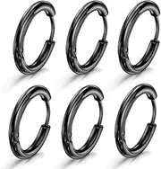 [NHQZ] 3 Pairs Men's Creole Earrings Set Stainless Steel Hypoallergenic Silver Black Hoop Earrings for Men, Stainless Steel