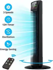 Taotronics 36" Bladeless Tower Fan, 65° Oscillation, Remote, 12H Timer, LED