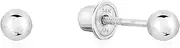 [TILO JEWELRY] 14k White Gold Ball Stud Earrings with Secure Screw-backs