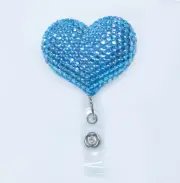 Blinged Lake Blue Heart Retractable ID Badge Reel / ID Badge Holder / AZblinger
