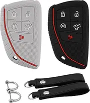Key Fob Cover Compatible with 2022 2023 2024 2025 Chevy Silverado 1500 GMC Sierra 1500, for 2024 2025 Silverado Sierra 2500HD 3500HD 5 Buttons Silicone Key Case with Keychain 2 Pack (Bck-5D-BG)