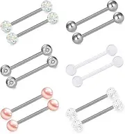 [Briana Williams] Nipple Rings Tongue Ring Surgical Steel Nipplerings Piercing Women Silver Barbells 14G 6 Pairs 1/2"-9/16"-5/8"-3/4"