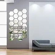 Shappy 24 Pieces Hexagon Mirror Wall Sticker Removable Acrylic Mirror Setting Wall Sticker Decal Honey Comb Decal for Living Room Bedroom Home Decor(12.6 x 11 x 6.3 cm)