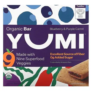 [iHerb] Yumi Organic Bar, Toddler, Blueberry & Purple Carrot, 5 Bars, 0.74 oz (21 g) Each