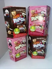 4 Boxes Of Meiji Hello Panda Strawberry Crème & Chocolate Crème Filled Cookies