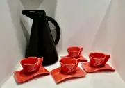 Cafe de Cuba - Espresso Coffee WAVE Cup & Saucer SET OF 4 ORANGE & WHITE 4oz.