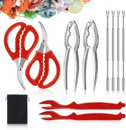 10 Pcs Seafood Tools Set Includes Crab Lobster Crackers, Stainless Steel Crab Fo