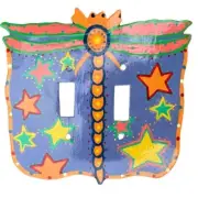 Stars & Dragonfly Double Light Switch Cover Bright Cover, Hand Painted Haiti