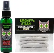 Smokey's Stash Catnip Spray 2 Ounce Bottle with Cat nip Filled Pre Roll Joints for Cats - 5 Joints per Pack