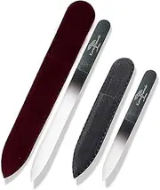 Karma Organic Double Sided Glass Nail filer Pedicure manicure Set of 2 with Blue and Pink Velvet Pouches