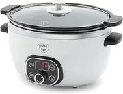 GreenLife 6 Quart Ceramic Slow Cooker, PFAS-Free, Programmable, Removable Healthy Nonstick Pot for large families, Sear on Stovetop, Keep Warm, Digital Timer, Dishwasher Safe Glass Lid & Crock, White