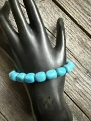 Blue Turquoise Nuggets 7 Inch Stretch Elastic Stretchy Bead Bracelet Gift