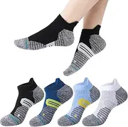 [Utensilsto] 4 Pairs of Plantar Fasciitis Socks for Men and Women, Foot Care Compression Socks, 15 mmHg Sports Support, Non-Slip Anti Sweat Running Socks, Black, navy, blue, white, 7.5-10.5 US