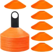 50 Pcs Orange Mark Disks with Shelf and Net Bag, Soccer Cones with Holder for Tr