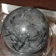 Black Tourmaline in Clear Quartz Crystal Sphere Ball Orb Marble 19mm 9g