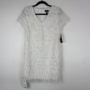 Aidan by Aidan Mattox Women's Fringe Sequin Cocktail Dress Size 4 White NWT