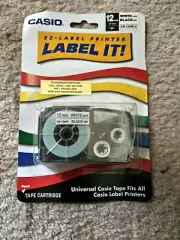 Casio Label It! White Tape Black Ink for EZ-Label Printer 12mm 1/2" XR-12WEs