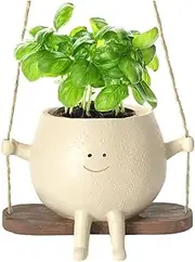 Swing Face Planter Pot Smiley Face Hanging Resin Flower Head Planters Indoor Outdoor Plants Succulent Pots for String of Pearls Plant Unique Gift Ideas for Mother Day, Christmas