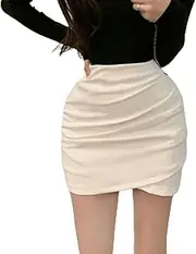 [ZIRIA] Mini Skirt Women Solid High Waist Irregular Folds Hip Wrap Pencil Skirt Ladies Sexy Slim Short Skirts