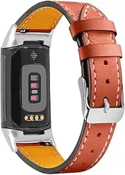 Chofit Straps intended for Fitbit Charge 5 Strap, Genuine Leather Band Replacement Wristband intended for Charge 5 Activity Tracker (Orange)