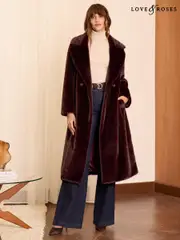 Love & Roses Burgundy Red Longline Faux Fur Coat (AD7431) | $155