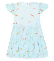[Stella McCartney Kids] Stella McCartney Kids Bow-detail embroidered dress Y 4 blue