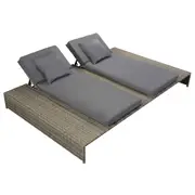 Double Sun Lounger with Cushion Poly Rattan Grey vidaXL