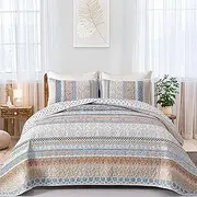 WONGS BEDDING Boho Quilt Set Twin Size, Yellow Bohemian 2 Pieces Fall Quilt Sets, Blue Lightweight Bedspread Coverlet Bedding Set for All Season (68"x86")