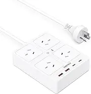 900J Surge Protected Power Board, Power Boards with USB C, Travel Adapter with 4 AC Outlets & 4 USB(2USB-C), 1.5M Extension Cord, Powerboard for Home Office Accessories
