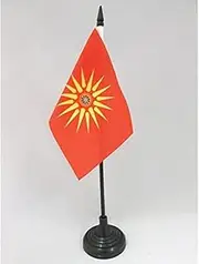 Macedonians Ethnic Table Flag 4'' x 6'' - Macedonia Desk Flag 15 x 10 cm - Black Plastic Stick and Base - AZ FLAG