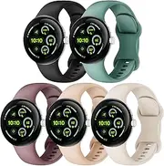 [Farluya] 5 Pack Watch Bands Compatible with Google Pixel Watch 3 45mm,Soft Silicone Durable Sport Waterproof Replacement Straps for Pixel 3 45mm Smartwatch Accessories Women Men