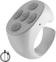 Fingertip Wireless Bluetooth Remote Control，Wireless Remote Ring – Hands-Free Fingertip Scroller for Video, Music, Camera Shutter & Page Turner – Rechargeable, Compatible Phones/Tablets (White)