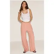 Peach Linen Look Floaty Tailored Pants, Peach