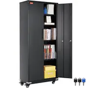 Metal Storage Cabinet with Wheels, 75 in Locking Cabinet with 4 Adjustable Shelves & 2 Magnetic Doors, 200 lbs Capacity per Shelf, Metal Cabinet with 3 Keys for Office, Garage, Home,